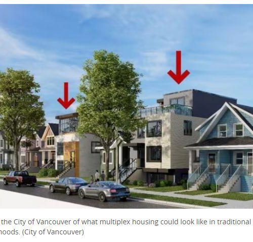 Homes For People Rendering of What a Single Family Neighbourhood Could Look LIek With Inflll Housinf - City of Vancouver